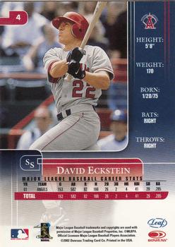 2002 Leaf Rookies & Stars #4 David Eckstein Back