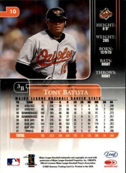 2002 Leaf Rookies & Stars #10 Tony Batista Back