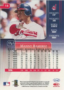 2002 Leaf Rookies & Stars #15 Manny Ramirez Back