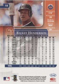 2002 Leaf Rookies & Stars #18 Rickey Henderson Back