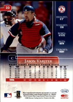 2002 Leaf Rookies & Stars #22 Jason Varitek Back