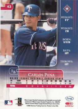 2002 Leaf Rookies & Stars #43 Carlos Pena Back