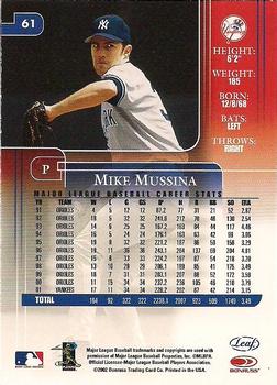 2002 Leaf Rookies & Stars #61 Mike Mussina Back
