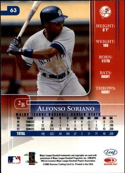 2002 Leaf Rookies & Stars #63 Alfonso Soriano Back