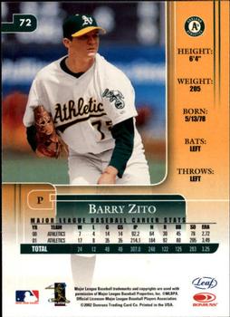 2002 Leaf Rookies & Stars #72 Barry Zito Back
