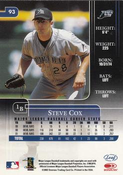 2002 Leaf Rookies & Stars #93 Steve Cox Back