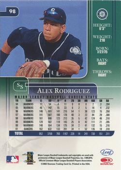 2002 Leaf Rookies & Stars #98 Alex Rodriguez Back