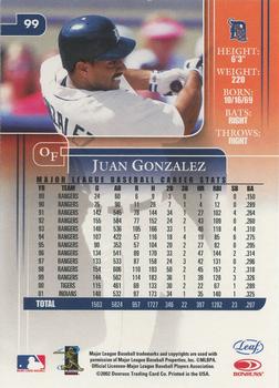 2002 Leaf Rookies & Stars #99 Juan Gonzalez Back
