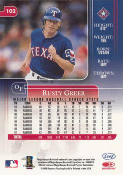 2002 Leaf Rookies & Stars #102 Rusty Greer Back