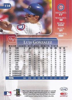 2002 Leaf Rookies & Stars #114 Luis Gonzalez Back