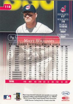 2002 Leaf Rookies & Stars #118 Matt Williams Back