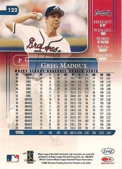 2002 Leaf Rookies & Stars #122 Greg Maddux Back