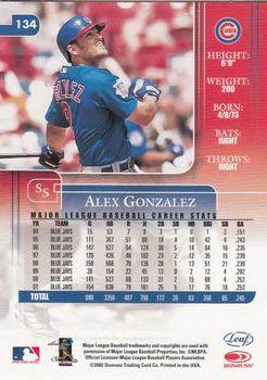 2002 Leaf Rookies & Stars #134 Alex Gonzalez Back