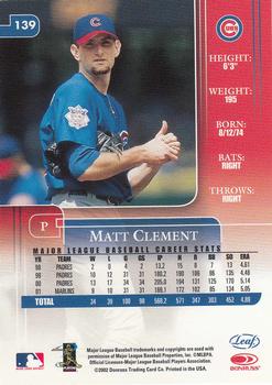2002 Leaf Rookies & Stars #139 Matt Clement Back