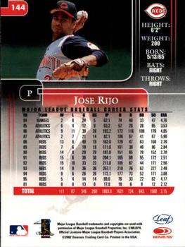2002 Leaf Rookies & Stars #144 Jose Rijo Back