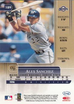 2002 Leaf Rookies & Stars #189 Alex Sanchez Back