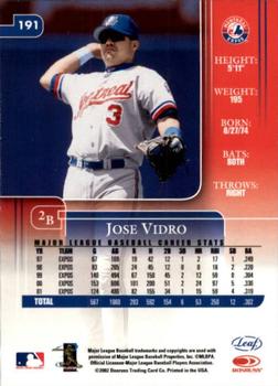 2002 Leaf Rookies & Stars #191 Jose Vidro Back