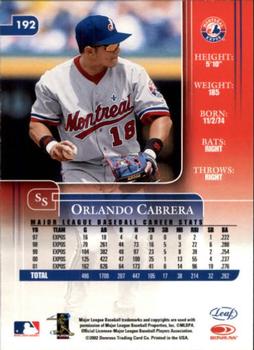 2002 Leaf Rookies & Stars #192 Orlando Cabrera Back
