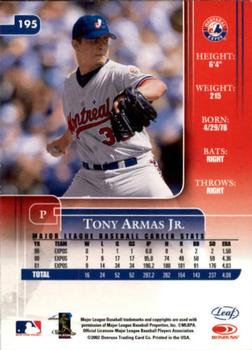 2002 Leaf Rookies & Stars #195 Tony Armas Jr. Back