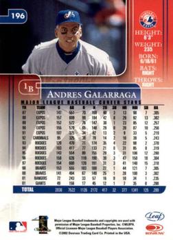 2002 Leaf Rookies & Stars #196 Andres Galarraga Back