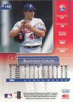 2002 Leaf Rookies & Stars #198 Bartolo Colon Back