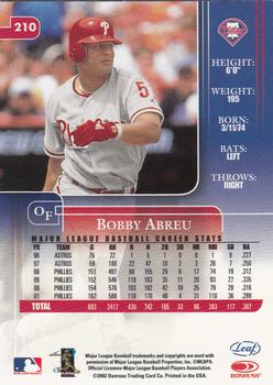 2002 Leaf Rookies & Stars #210 Bobby Abreu Back