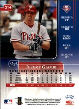 2002 Leaf Rookies & Stars #214 Jeremy Giambi Back