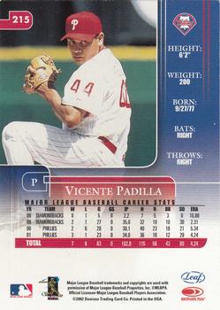 2002 Leaf Rookies & Stars #215 Vicente Padilla Back