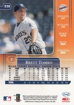 2002 Leaf Rookies & Stars #228 Brett Tomko Back