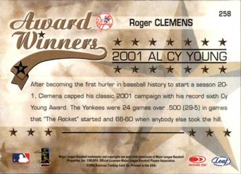 2002 Leaf Rookies & Stars #258 Roger Clemens Back