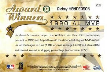 2002 Leaf Rookies & Stars #265 Rickey Henderson Back