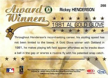 2002 Leaf Rookies & Stars #266 Rickey Henderson Back