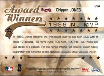 2002 Leaf Rookies & Stars #294 Chipper Jones Back