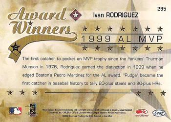 2002 Leaf Rookies & Stars #295 Ivan Rodriguez Back