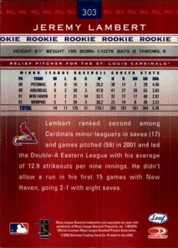 2002 Leaf Rookies & Stars #303 Jeremy Lambert Back