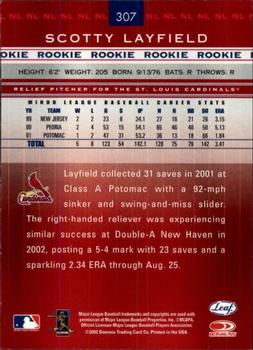 2002 Leaf Rookies & Stars #307 Scotty Layfield Back