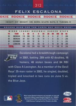 2002 Leaf Rookies & Stars #312 Felix Escalona Back