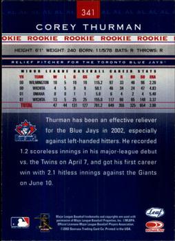 2002 Leaf Rookies & Stars #341 Corey Thurman Back