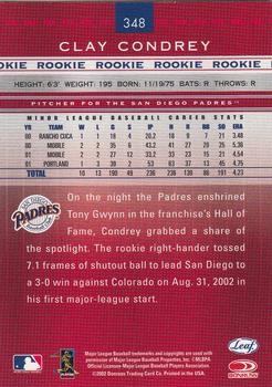 2002 Leaf Rookies & Stars #348 Clay Condrey Back