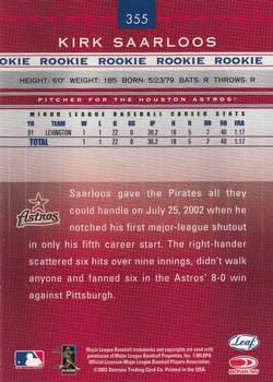 2002 Leaf Rookies & Stars #355 Kirk Saarloos Back