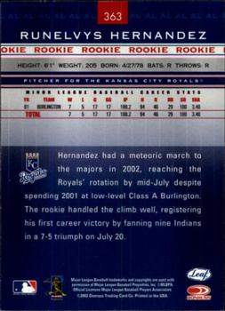 2002 Leaf Rookies & Stars #363 Runelvys Hernandez Back