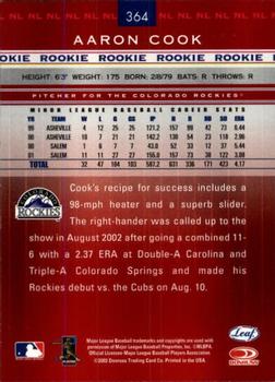 2002 Leaf Rookies & Stars #364 Aaron Cook Back