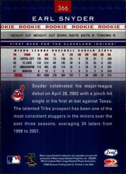 2002 Leaf Rookies & Stars #366 Earl Snyder Back