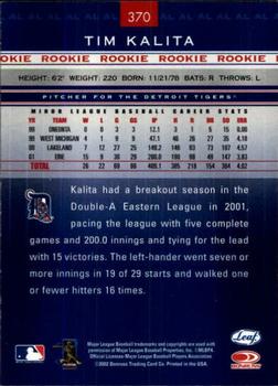 2002 Leaf Rookies & Stars #370 Tim Kalita Back
