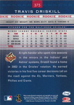 2002 Leaf Rookies & Stars #375 Travis Driskill Back
