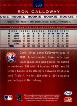 2002 Leaf Rookies & Stars #380 Ron Calloway Back