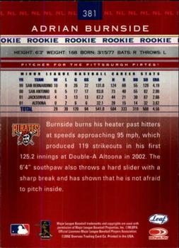 2002 Leaf Rookies & Stars #381 Adrian Burnside Back