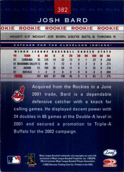 2002 Leaf Rookies & Stars #382 Josh Bard Back