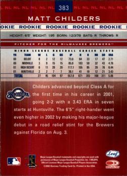 2002 Leaf Rookies & Stars #383 Matt Childers Back
