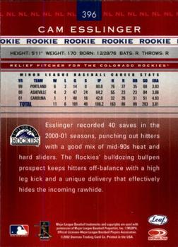 2002 Leaf Rookies & Stars #396 Cam Esslinger Back